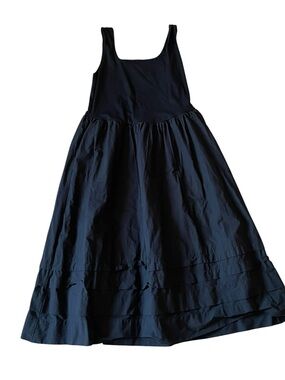 J.Crew Drop-Waist Mixy Dress Black Square Neck Pintuck Maxi XXL Luxury Comfort